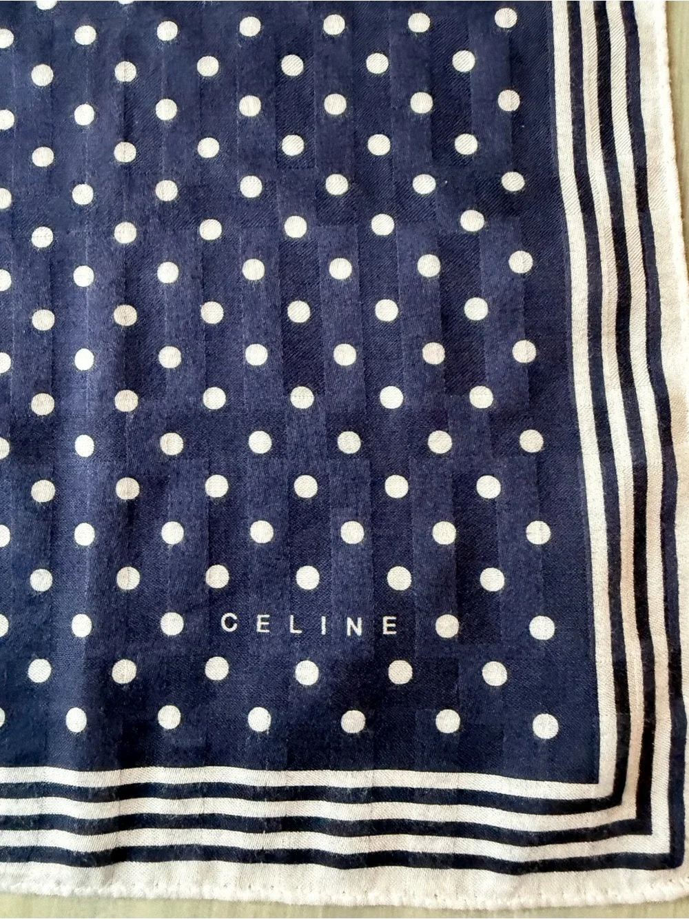 Celine Navy Polka Dot Square Scarf Hair Bow Bandana Neckerchief Bag Accessory